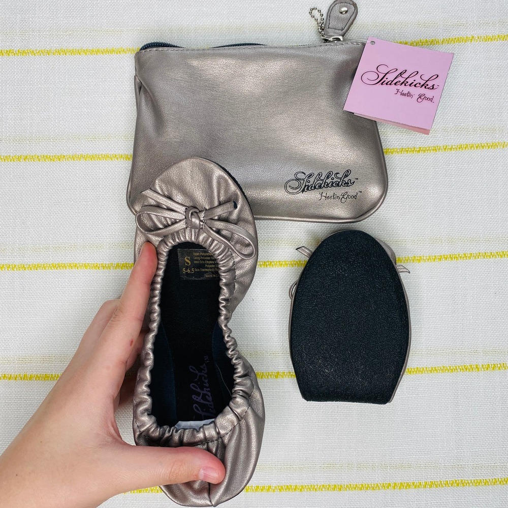 Sidekicks Foldable Packable Ballet Flats Womens 5-6.5 Metallic Career Wedding